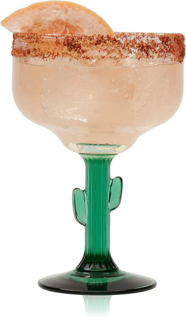Libbey 3620JS Cactus Margarita Glasses Set of 4, Durable Green Stemmed Cocktail Glasses, 16 Oz