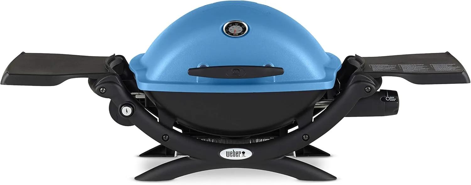 Weber Q1200 Liquid Propane Portable Gas Grill, Blue – 1‑Burner Travel and Camping Grill with Cast‑Iron Grates & Electron