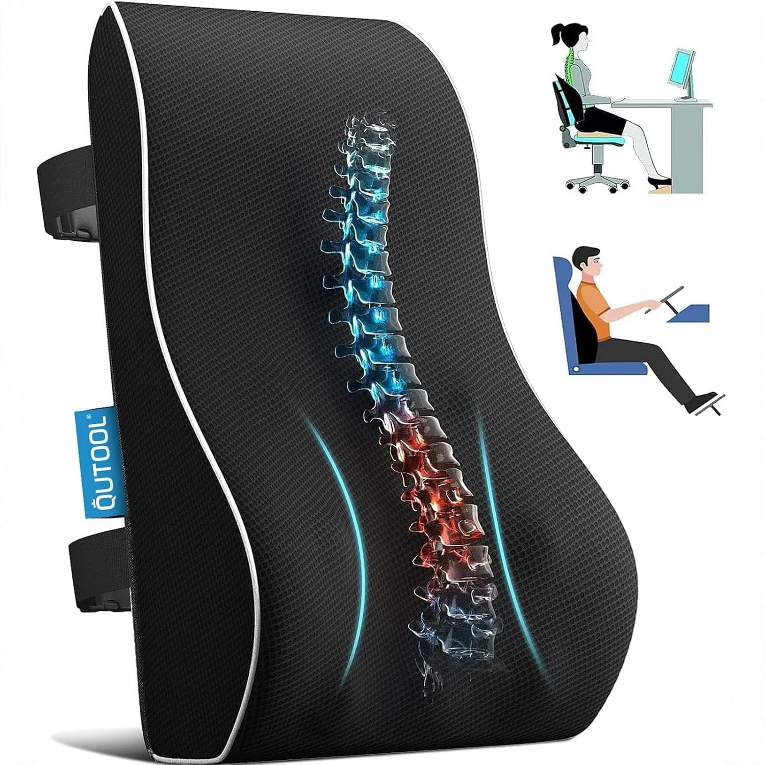 Lumbar Support Pillow for Office Chair, Office Home Essentials, Back Support Pillow for Car, Chair Cushions, Back Pain Relief Improve Posture, Mesh Cover Double Adjustable Straps