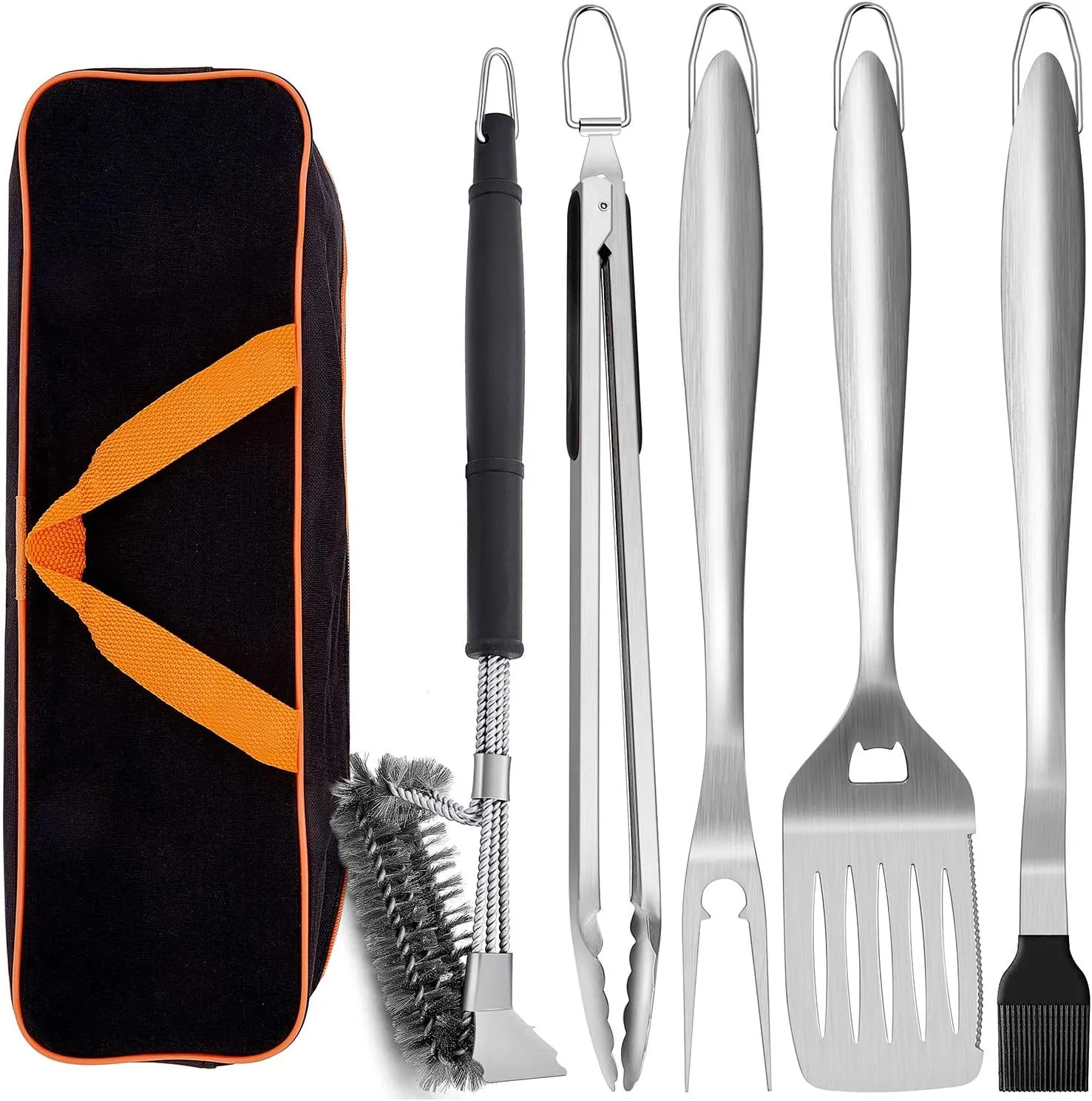 Leonyo Grill Tools Set of 6, 18Inch Extra-Long BBQ Tools Set, Heavy Duty Grilling Accessories, Stainless Steel Spatula, Fork, Basting Brush, Tong