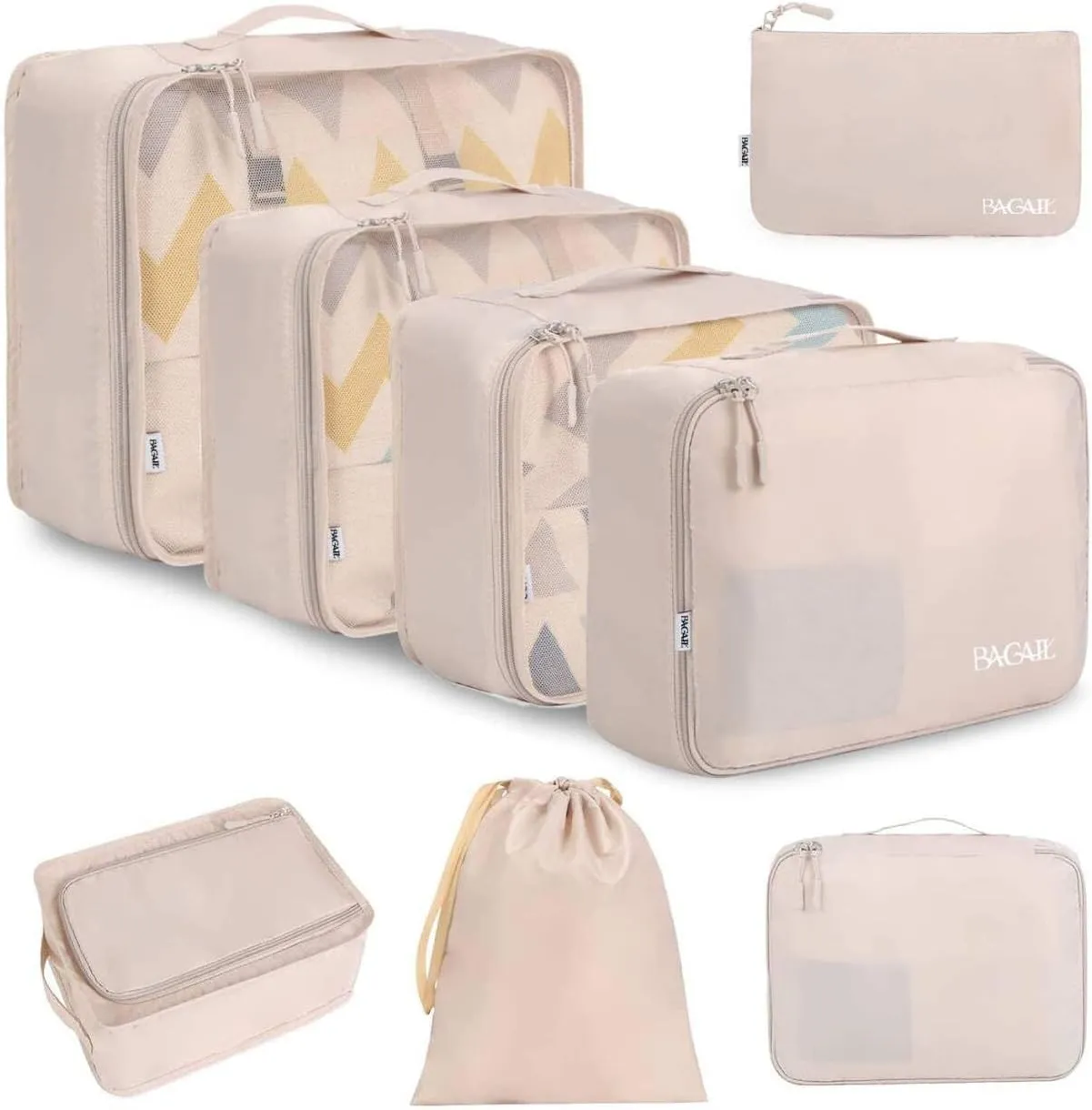 BAGAIL 8 Set Packing Cubes Luggage Packing Organizers for Travel Accessories - Cream