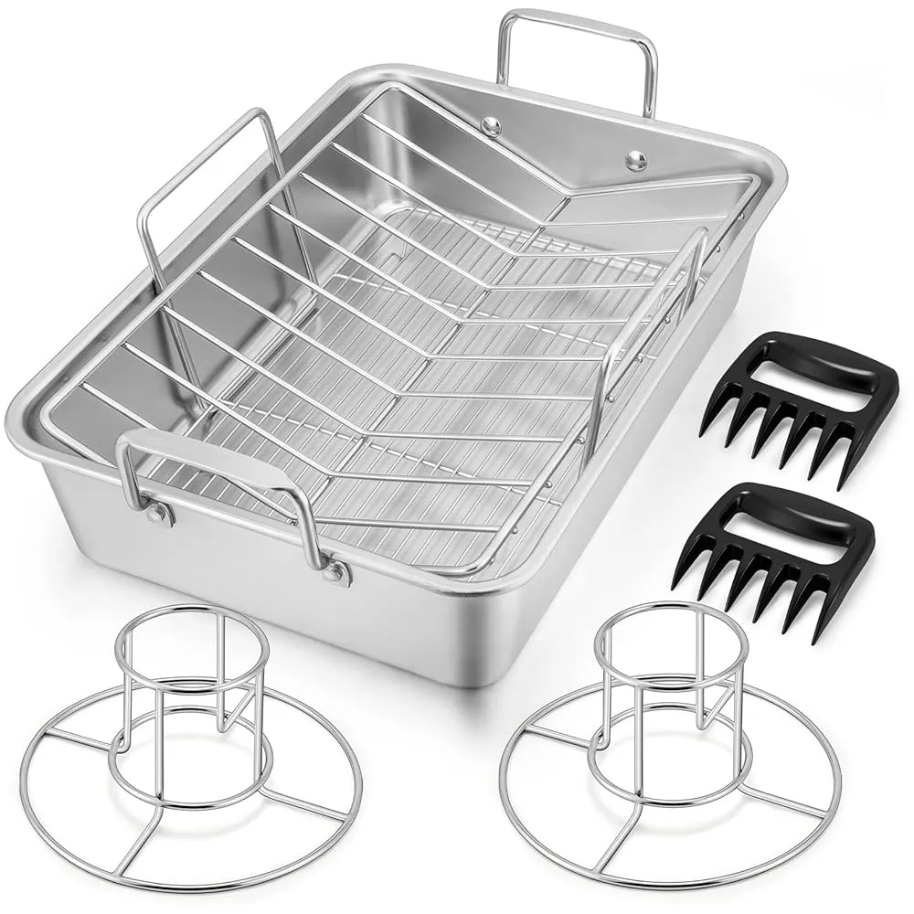P&P CHEF 16-Inch Stainless Steel Roasting Pan with Rack
