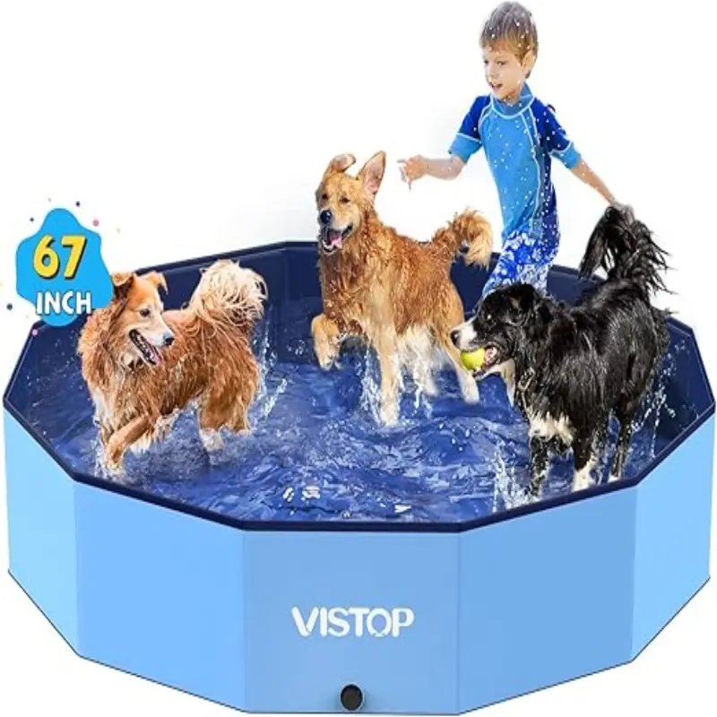 VISTOP Extra Large Foldable Dog Pool XXL, Hard Plastic Shell Portable Swimming Pool for Dogs Cats and Kids