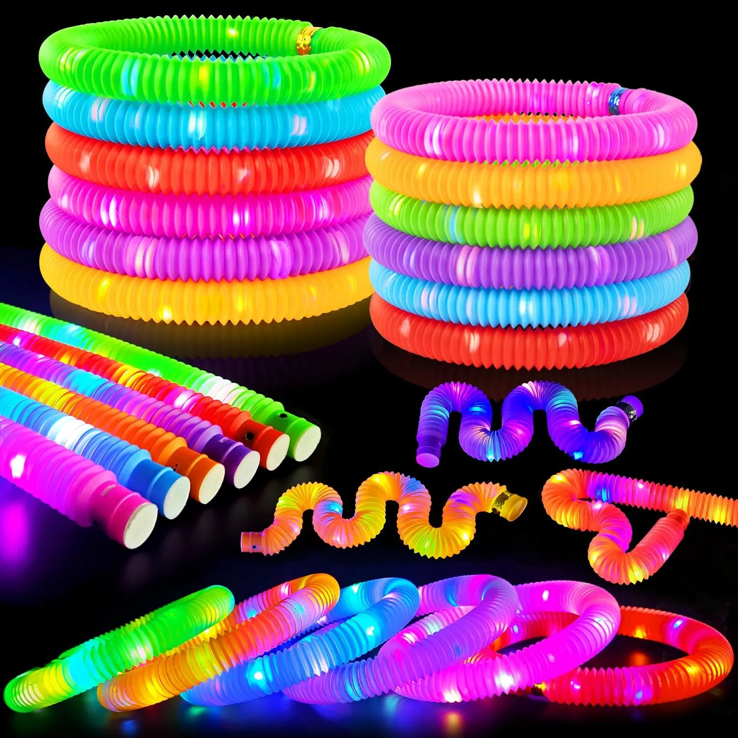 Glow Sticks 4th of July Party Favors for Kids 12 PCS,Glow in Dark Party Supplies for Toddlers,Light Up Neon Necklace Bracelet Accessories Decorations for Boys Girls,Fun for Birthday Dance Camp Care