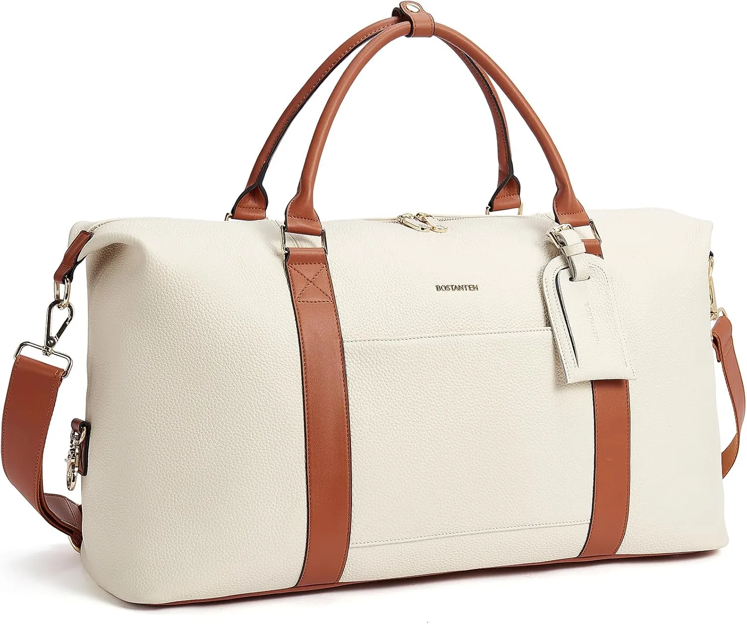 BOSTANTEN Weekender Bag for Women Leather Duffle Bag for Travel Overnight Duffel Carry on Large Tote with Trolley Sleeve and Luggage Tag