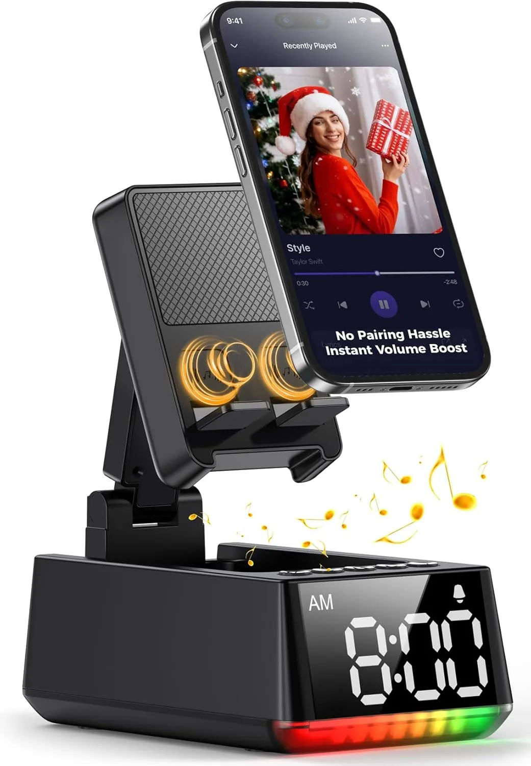 Bluetooth Speaker Birthday Gift for Men: Induction Cell Phone Stand HD Sound Gifts For Him Graduation 2026 Dorm Essentials, Anti-Slip Phone Holder Gadget Women Mom Wife, Husband Father Gift (Black)