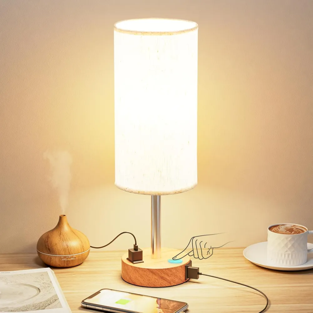 Fenmzee Bedside Table Lamp for Bedroom - 3 Way Dimmable Touch Lamp USB C Charging Port