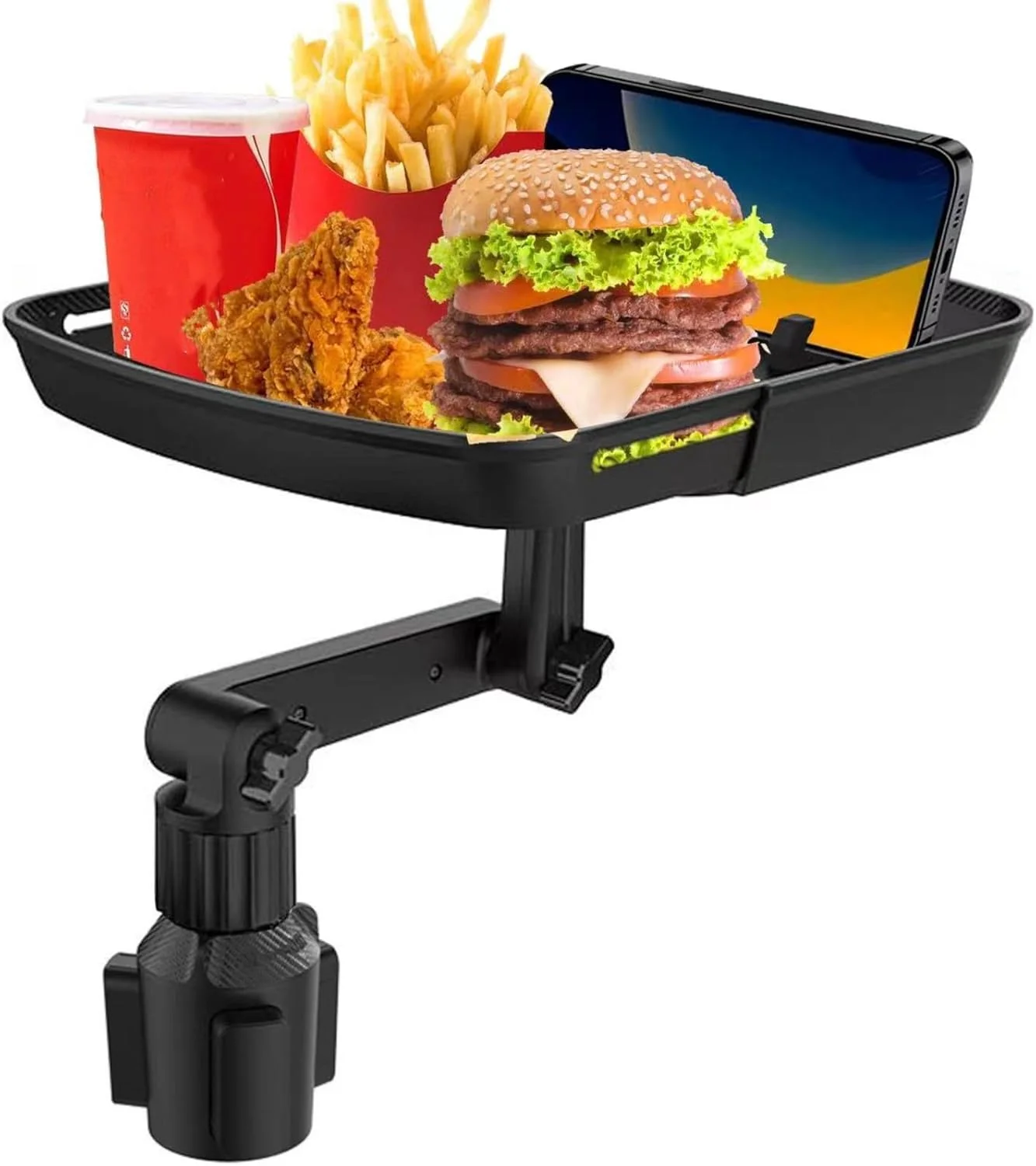 Kelofam Larger Cup Holder Tray | 10 inch Car Food Tray for Eating, Detachable 3 in 1 Car Cup Holder Expander with 360 Degree Rotating Tray Table and Phone Holder