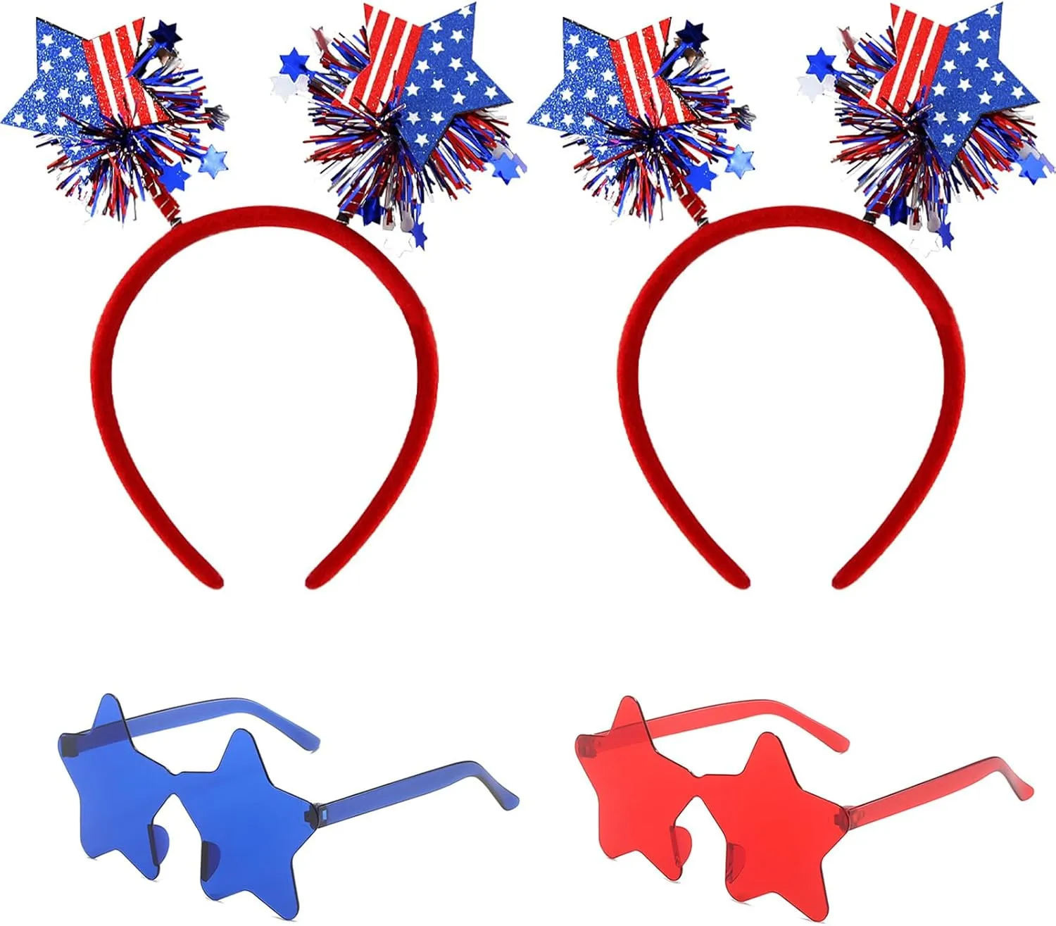 4 PCS Patriotic Party Accessories - Independence Day Headband, Star Sunglasses, Red White Blue Party Favors