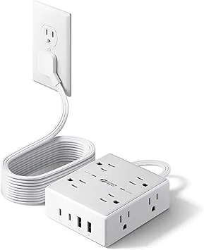 10Ft Extension Cord Multiple Outlets Flat Plug 8 Outlets 4 USB