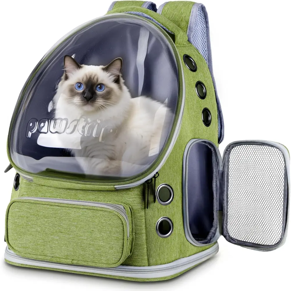 Cat Backpack Carrier with Large Space Bubble Window, Airline Approved Breathable Pet Carrier for Small Dogs and Cats up to 15 Lb, Foldable