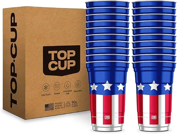 Top Cup America's 250th Birthday Reusable Aluminum Party Cups 20 Count