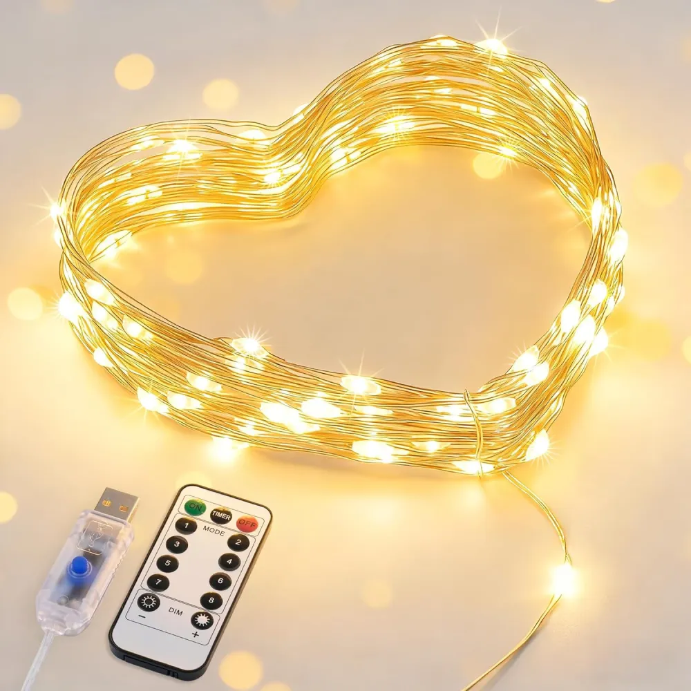 JMEXSUSS USB Fairy Lights for Bedroom, 33ft 100 LED Twinkle Lights Plug in with Remote
