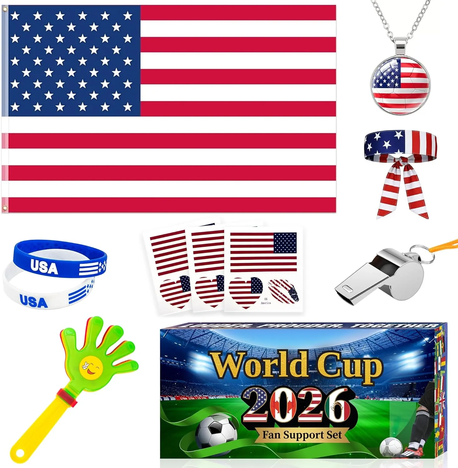2026 World Cup Fan Accessories Kit, 7 PCS World Soccer Sport Cup Gear Set, World Cup Merchandise for Soccer Party Decorations, Stadium Events, Watch Party, Home Cheering